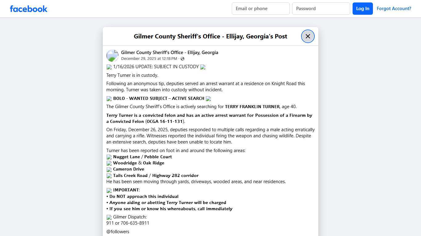 🚨... - Gilmer County Sheriff's Office - Ellijay, Georgia Facebook